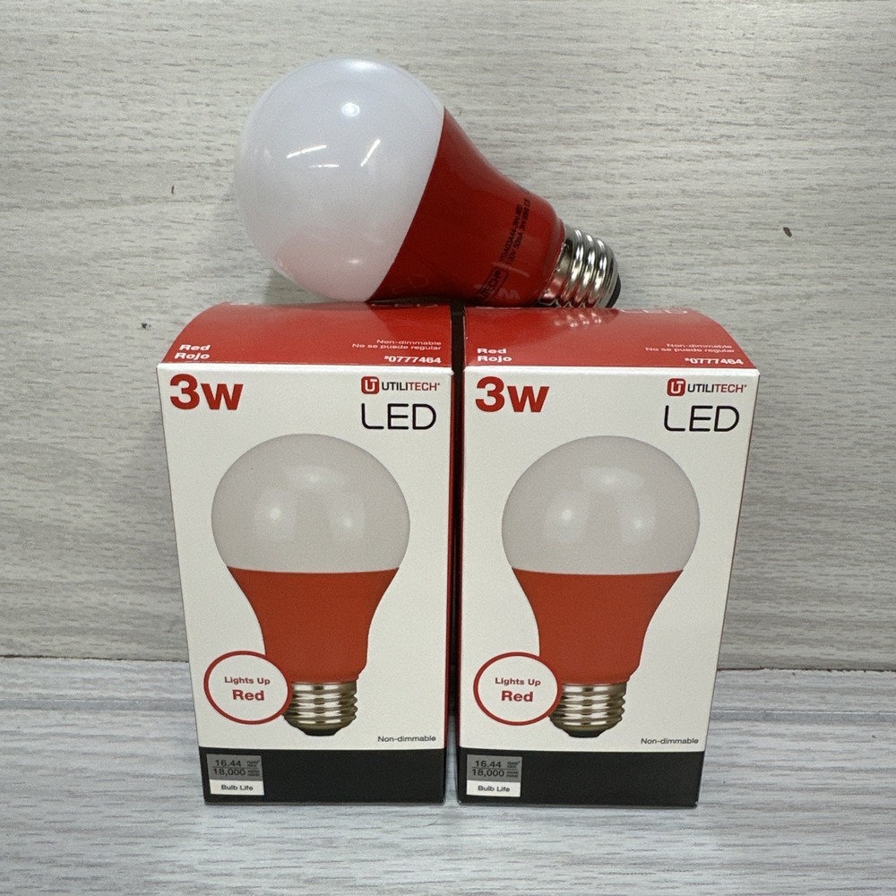 LED Red Light‎ Bulb 3W A19 LED E26 Base (Set of 2) Non Dimmable